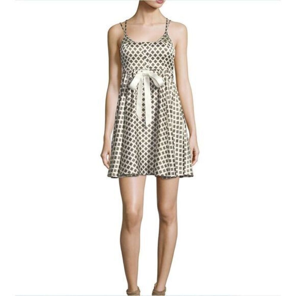 NEW Cinq à Sept 100% Silk‎ Geneva Empire-waist Mini Dress, Ivory,  L